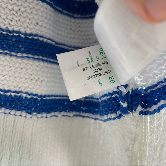 J.Crew Textured Tie Back Rollneck Sweater Sz S Blue White Oversized Boxy 2024 - Picture 10 of 15